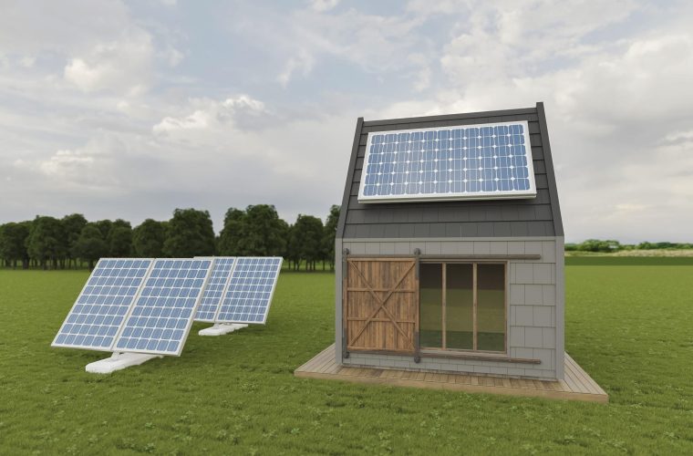 3d house with solar pannels